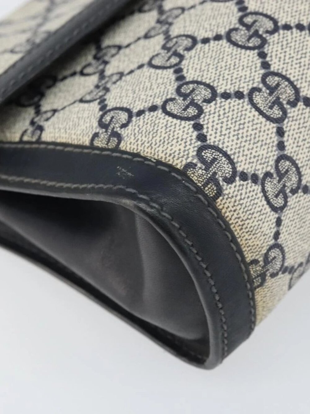 GUCCI GG Supreme Sherry Line Clutch Bag PVC Navy Gold 3 - Picture 4 of 16